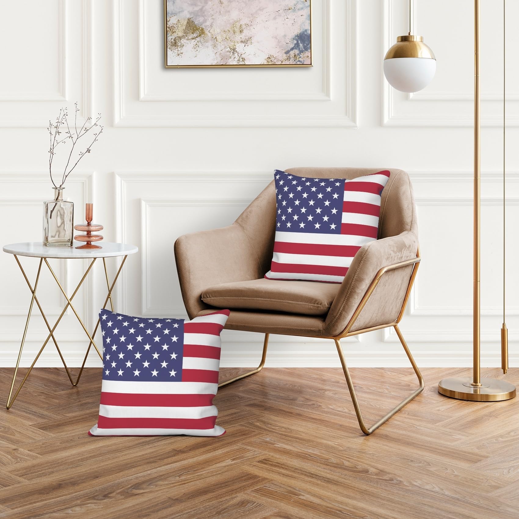 ggaimwf American Flag Cushion Cover USA Flag Cushions for Independence Day Linen Look Square Pillow Covers Home Decorative Throw Pillowcase with Invisible Zip Bedroom Living Room 40x40cm Set of 2 - Image 4