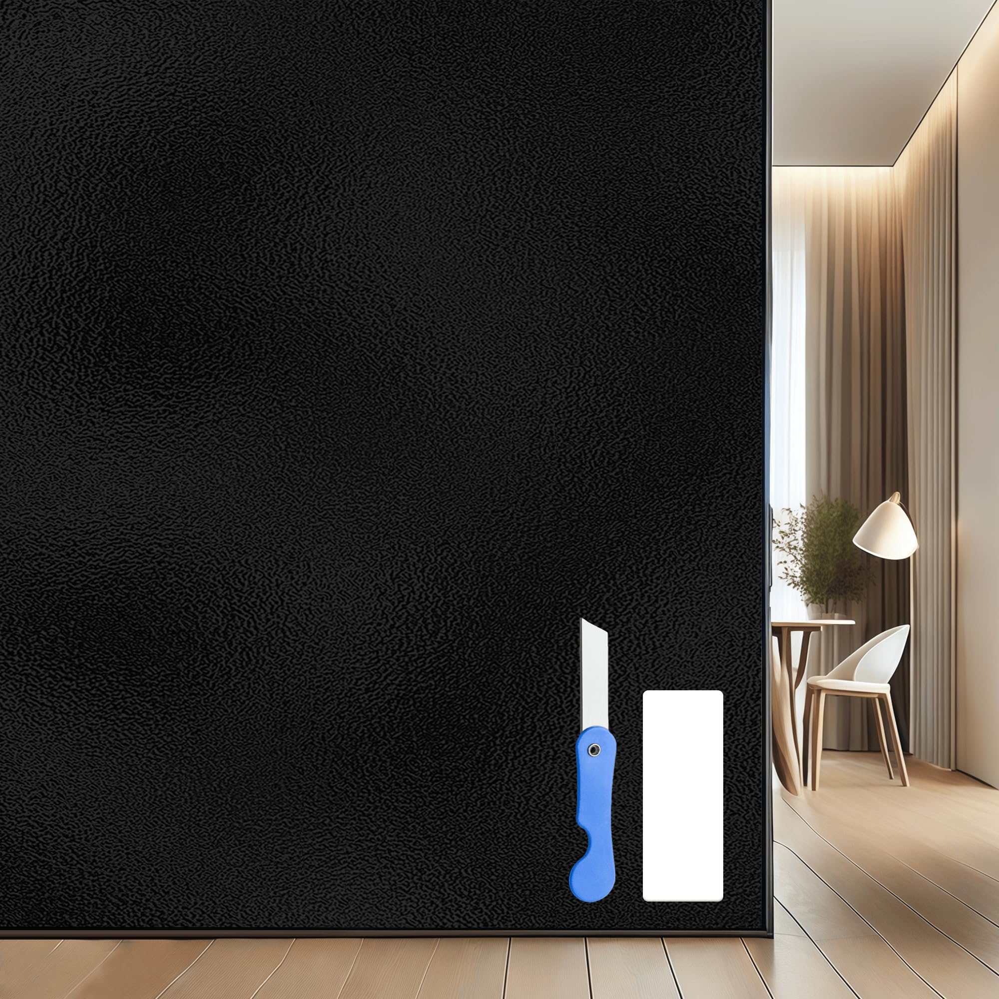 Film autocollant givré noir mat 110x250 cm pour fenêtre de salon et chambre