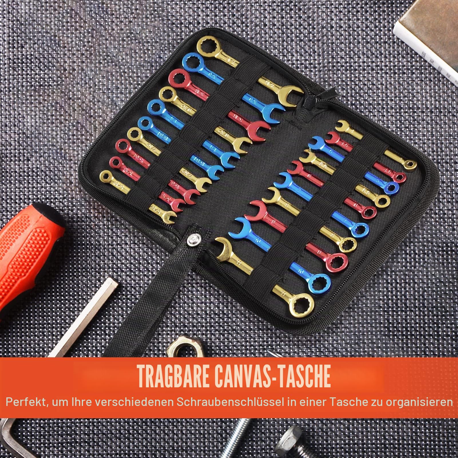 Speedwox Mini-Kombinationsschlüssel-Set, metrisch und SAE-farbig plattiert, offenes und Kastenenende, Midget-Schraubenschlüssel-Set mit tragbarer Tasche und großem Ring (4-11 mm) (5/32-7/16 Zoll)
