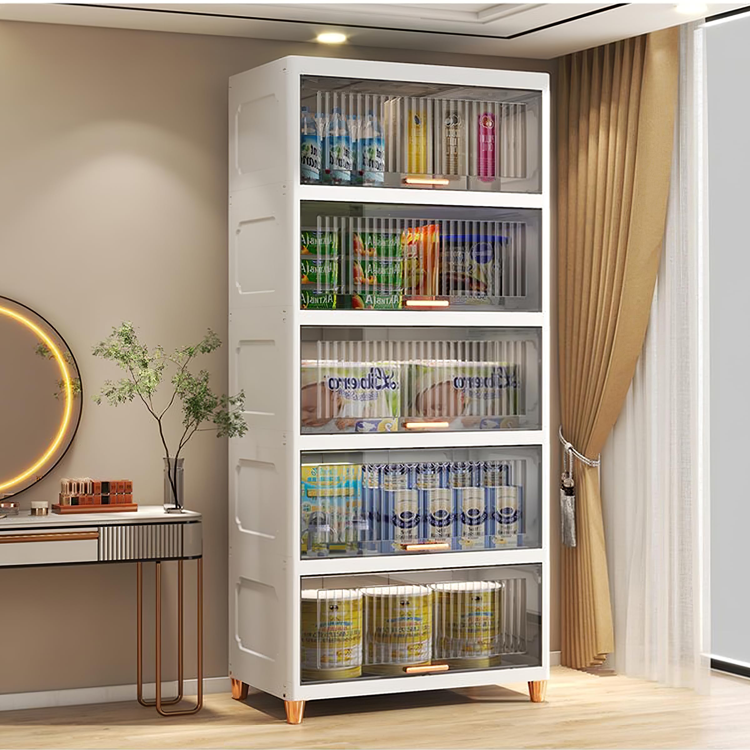 Plastic Storage Bins - 5 Clear Drawers Flip Open Storage Bins, Storage Drawer Organizer, Plastic Storage Organizer,Tall Standing Organizer Tower,25.6''x 15.7''x 62.2''(LxWxH)