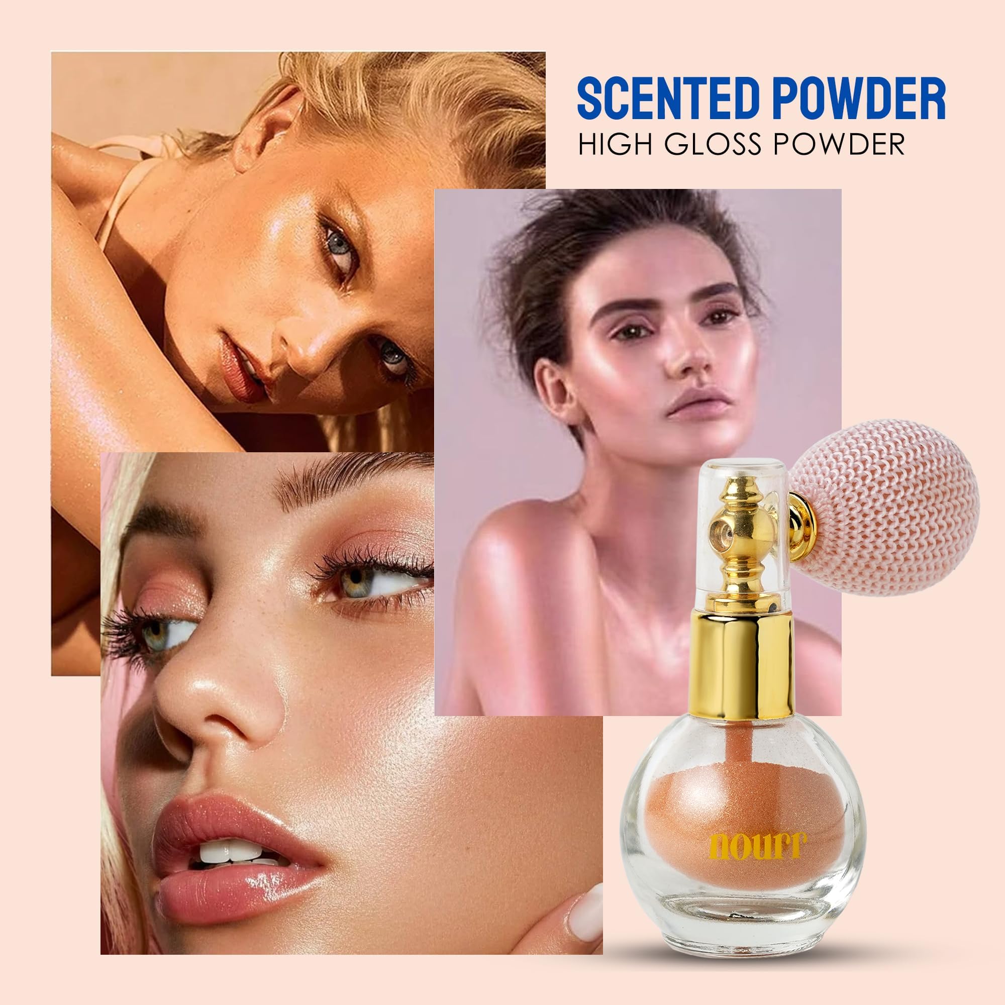 Nourr Glitter Dust Puff | High-Gloss Body Glitter and Beauty Spray for Body Glow & Shimmer | Mess-Free Glitter Dust in a Puff Bottle | Travel-Friendly