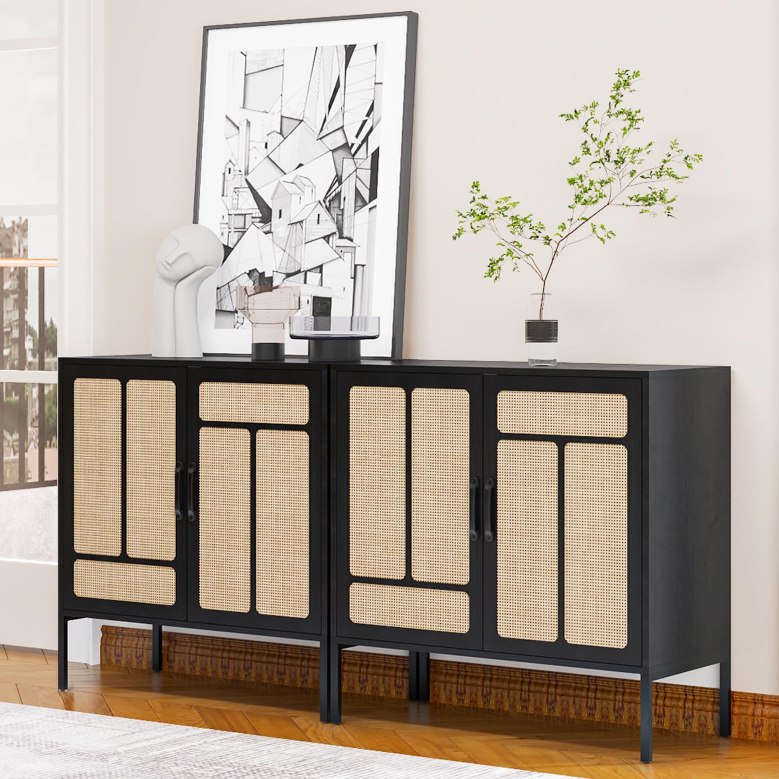 Buy COSVALVE Set of 2 Black Sideboard Buffet Cabinet, Accent Storage ...