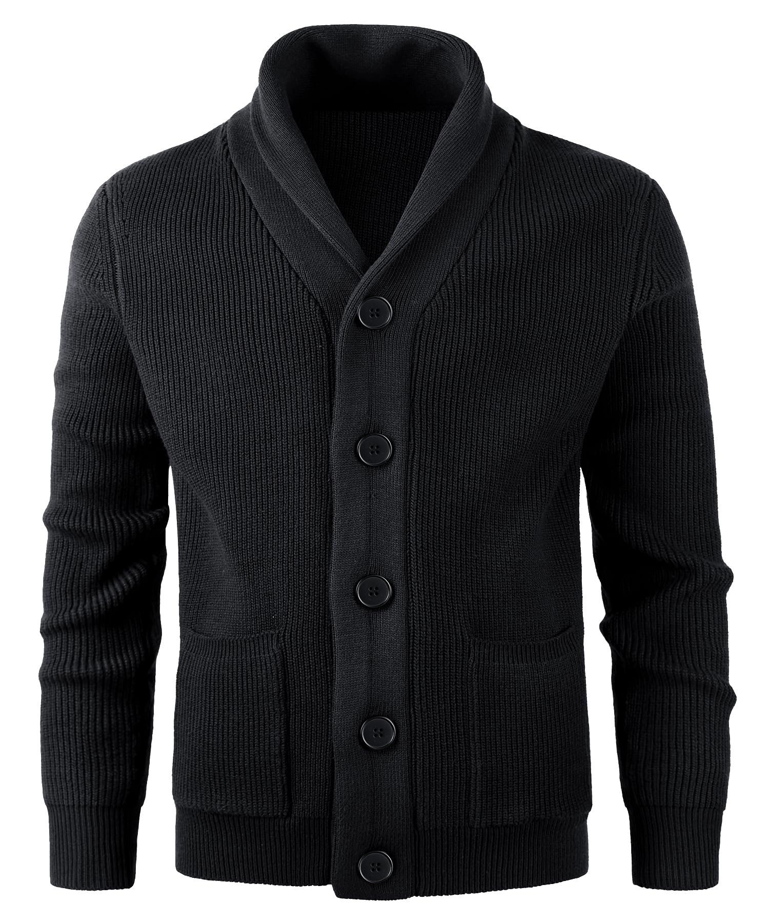 Homme Cardigan à Manches Longues et Col Châle Épais Hiver Cardigans Gilet Veste Tricoté Chaud avec Poches