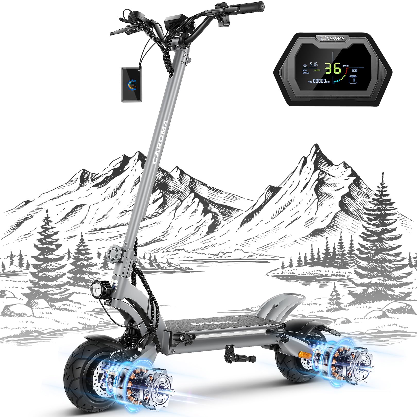 CaromaElectric Scooter Adults, 850W Motor, Max 36 Mph & 30-37 Miles Long Range, 10 Inch Run-Flat Tires, Folding E-Scooter with Dual Motor and Dual Brakes, Smart Control