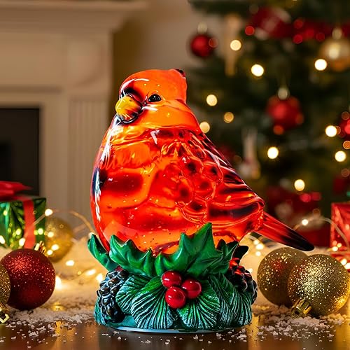 Miniatura 150 de Globo de nieve de Navidad, escena cardenal iluminada, linterna musical de agua de nieve, decoración navideña brillante y regalo para familiares