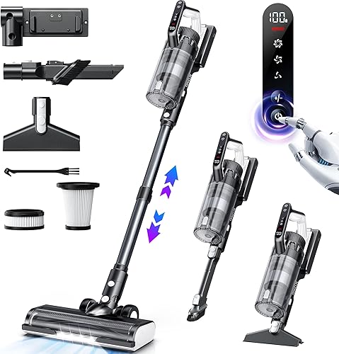 Aspiradora inalámbrica recargable, potente aspiradora de 23000 pa para el hogar con taza de polvo XL, faros LED, tiempo de funcionamiento de 45