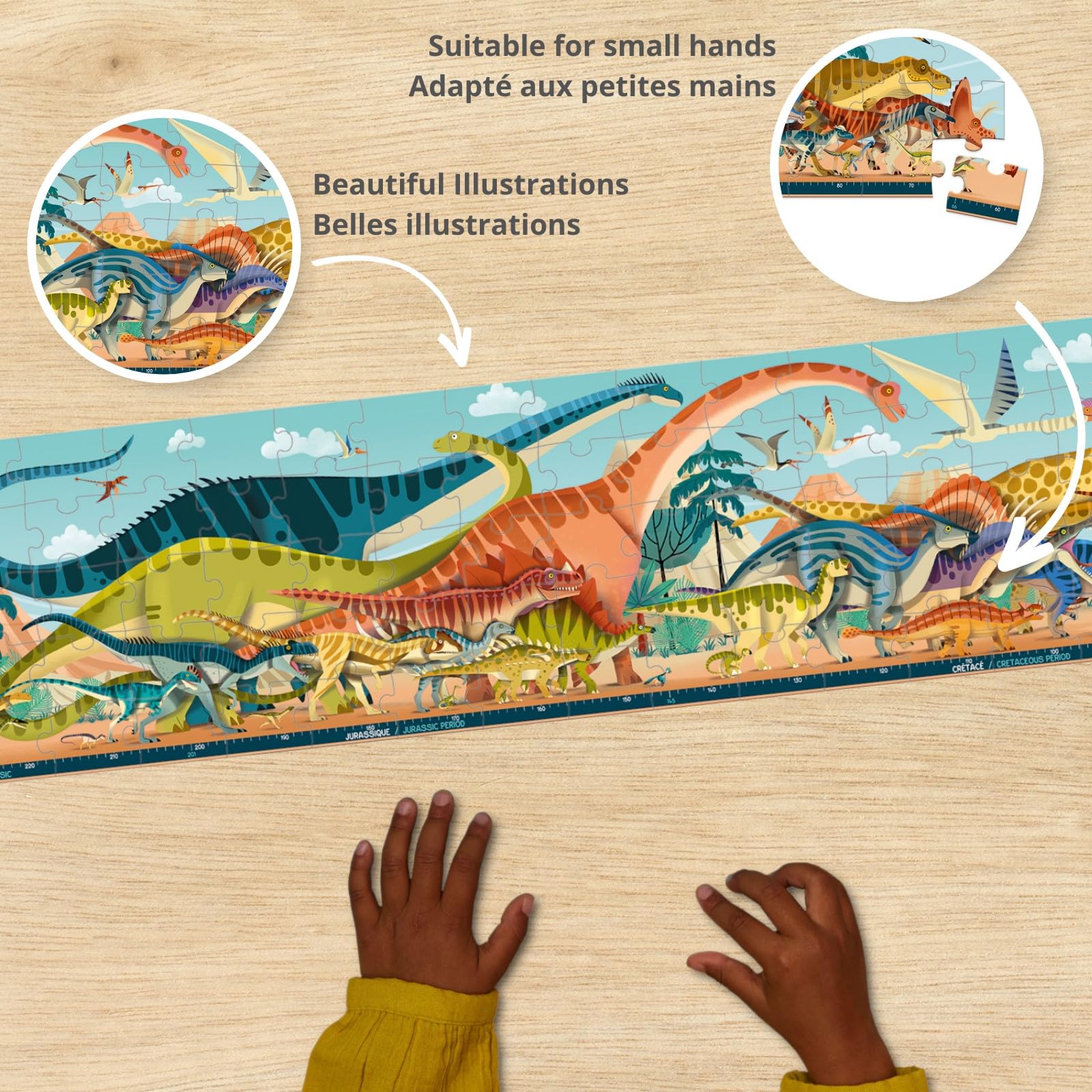 Janod, Children’s 100-Piece Panoramic Dinosaur Puzzle, 1-Metre Long, FSC-Certified Cardboard, Vegetable Ink, Made in France - Image 2