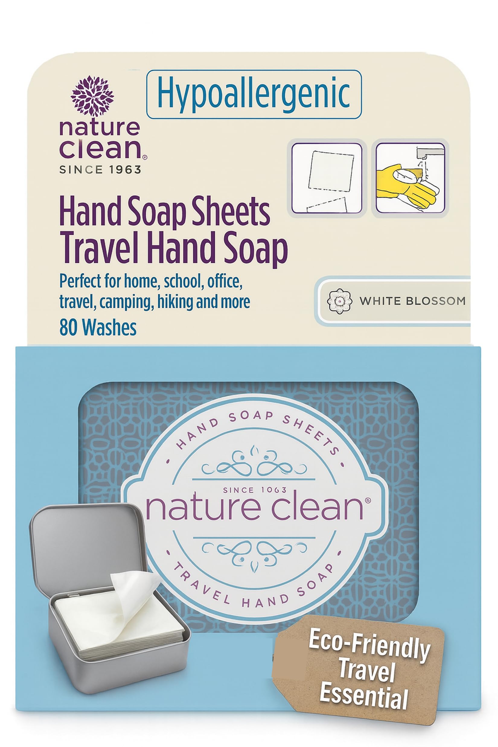 Nature Clean travel hand soap sheets for traveling - non-toxic, hypoallergenic, mini biodegradable paper soap sheets for travel, dissolvable portable