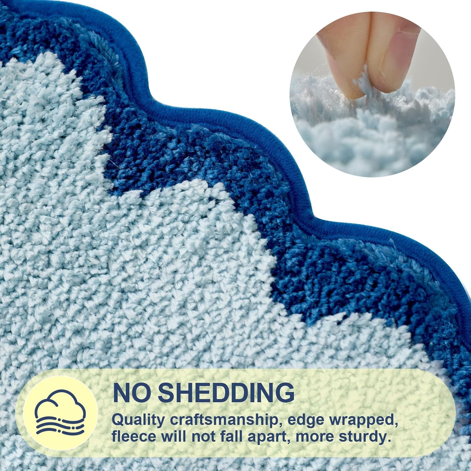 ORTIGIA Cute Blue Scalloped Bath Mat, Fun Plush Microfiber Scallop Bathroom Rugs Non Slip Washable Quick Dry Absorbent, Bathmat Bath Rug Carpet for Shower Stall Vanities Kitchen Floor Entrance, 20x32