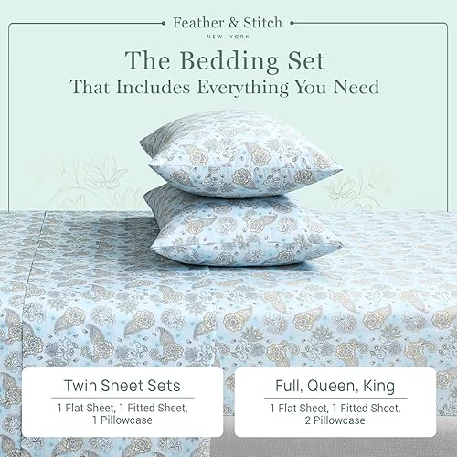 Miniatura 4 de Feather & Stitch - Juego de sábanas de percal de 300 hilos con bolsillos profundos