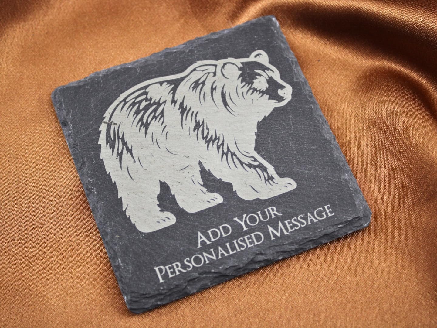 Square Personalised Bear Engraved Slate Coaster