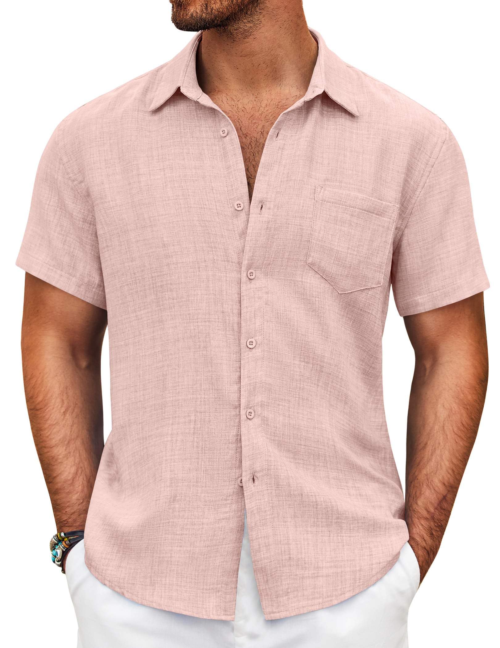 COOFANDY Mens Button Down Short Sleeve Shirt Casual Shirts Summer Beach Textured Shirts with Pocket
