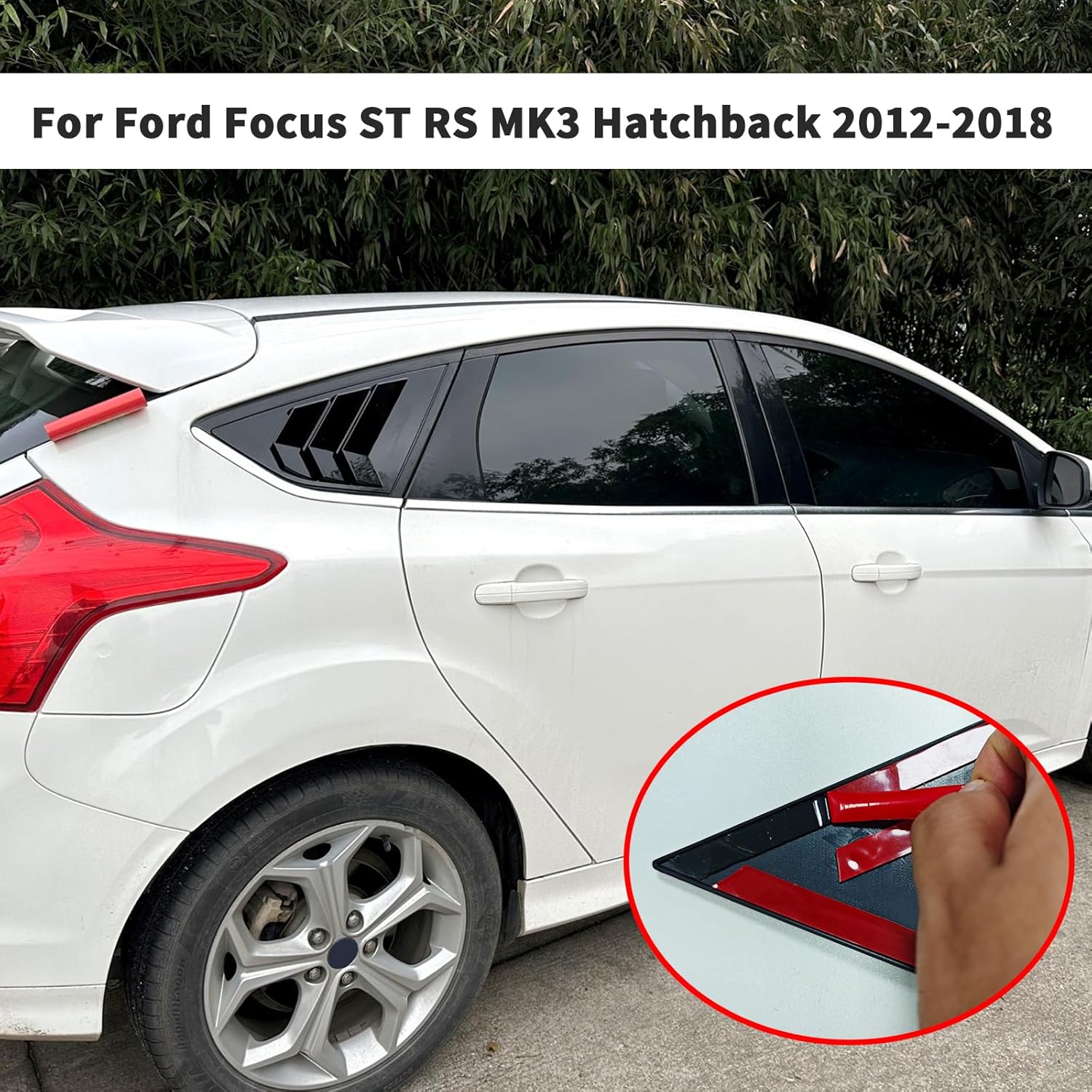 for Ford Focus ST RS MK3 SE Hatchback 2012-2018 Sporty Car Auto Exterior Rear Side Window Louvers Air Vent Scoop Shades Cover Glass Trim Blinds (Glossy Black)