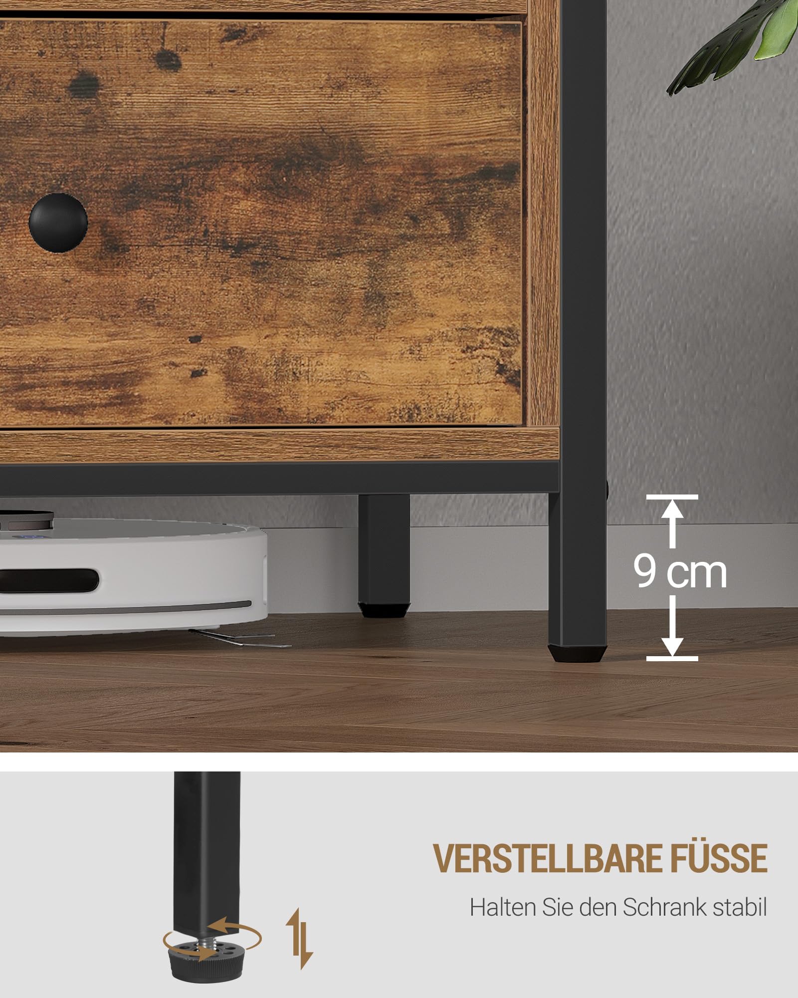 Hzuaneri TV-Schrank mit 4 Schubladen, TV-Ständer für TV-Geräte unter 65 Zoll, mit 2 offenen Fächern, 40 x 147 x 50 cm, Fernsehschrank für Wohnzimmer, Schlafzimmer, Vintagebraun-Schwarz TV16801B
