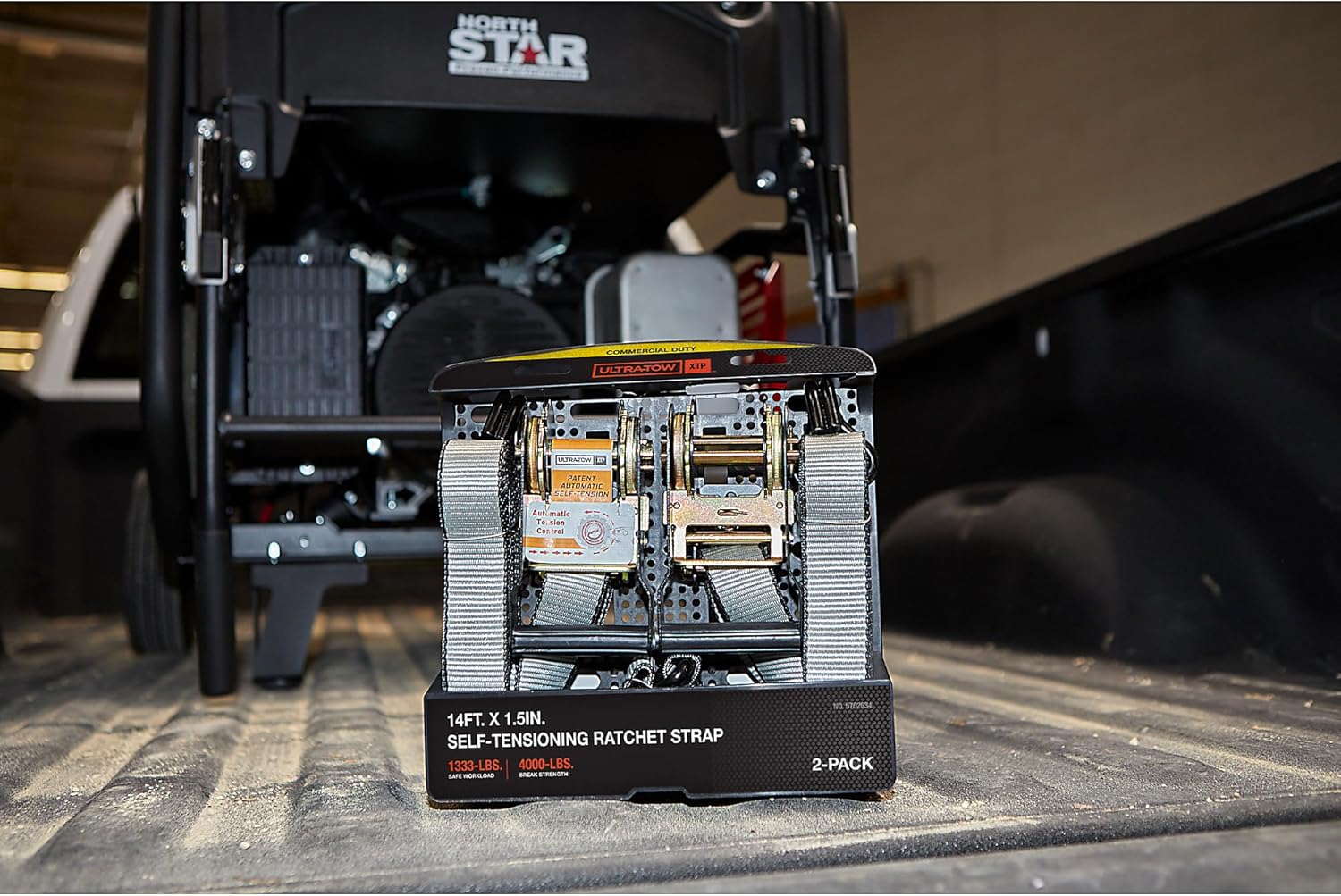 Ultra-Tow XTP Gray 1.5 in. x 14ft. Automatic Self-Tension Ratchet Strap with J-Hooks, 4,000-Lb. Breaking Strength, 1,333-Lb. Working Load