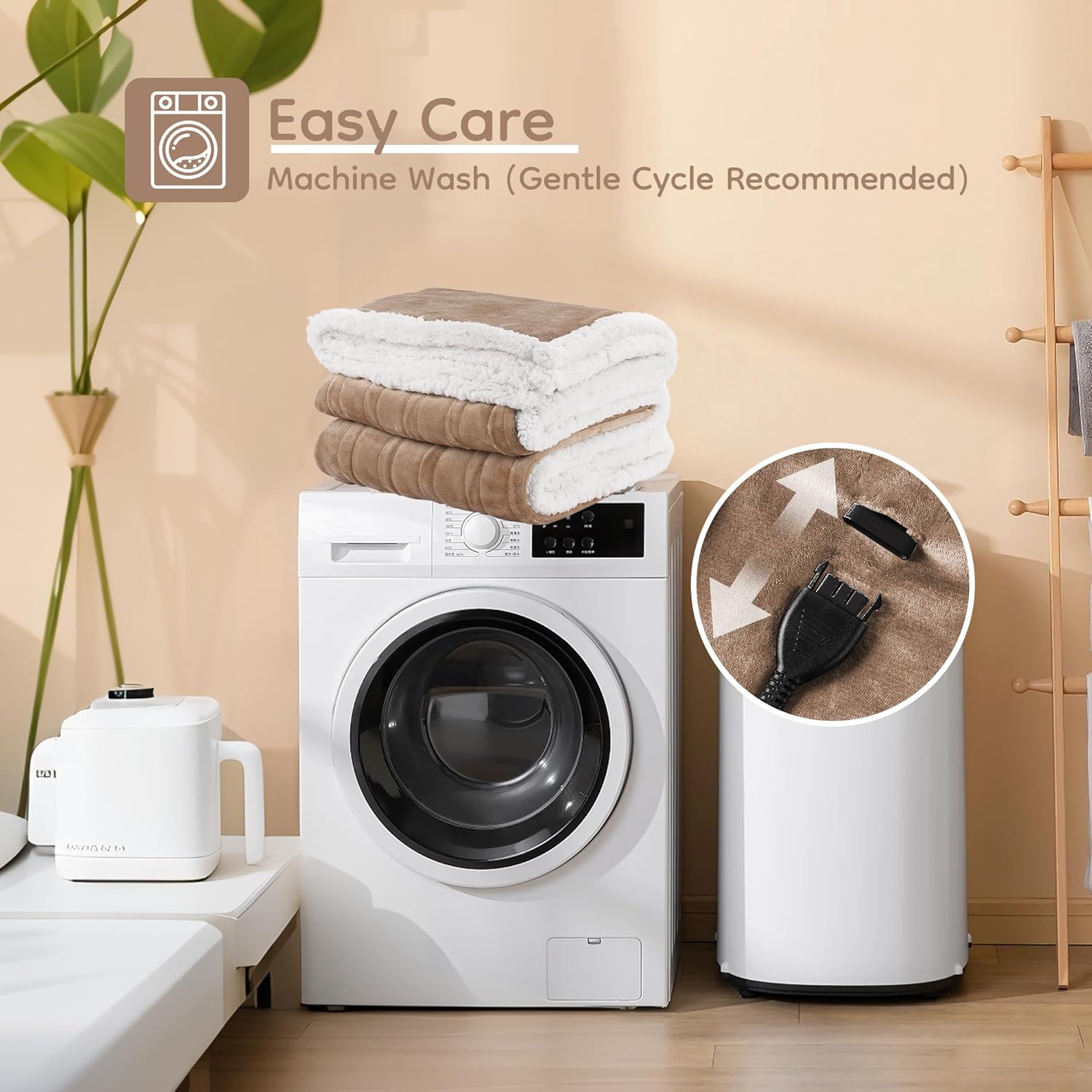 Electric Heated Blanket Twin Size - 62"x84", Soft Flannel Heating Blanket, 10 Heating Levels, 1-12 H Auto Shut Off, Breathable Warm and Washable for Bed, Light Brown - Image 5