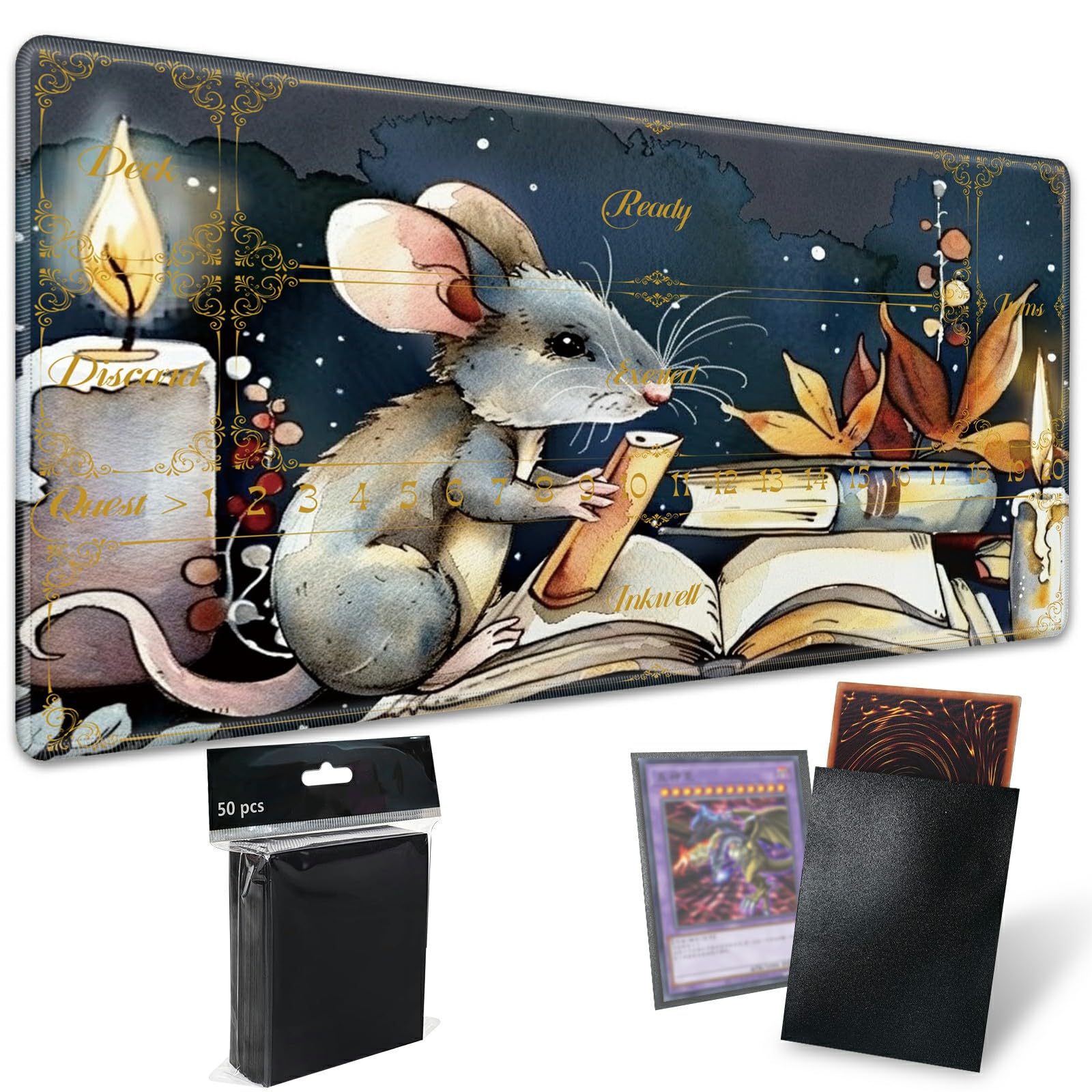 rat card sleeves Amazon.com: TCG Playmat Board Game Mat Plus 50 Pcs Card Sleeves, 24 x 14  inches Durable Stitched Table Mats Games Mousepad with Zones for MTG RPG  CCG Trading Card Game Play Mat,