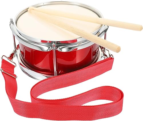 Vaguelly Tambor para niños de 9 pulgadas con mazo y correa, tambor de percusión de madera, instrumento musical de marcha, juguete para niños de 3