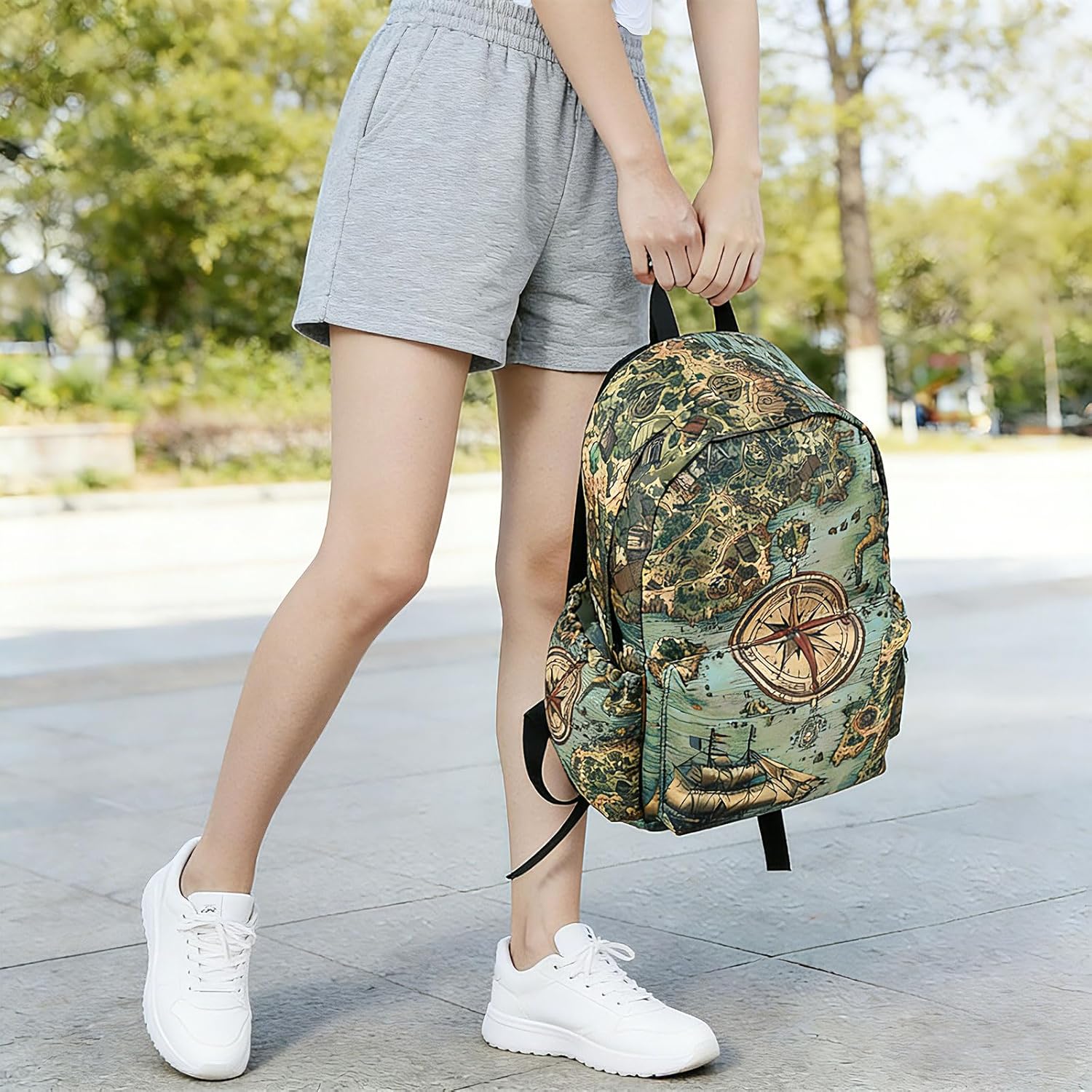 Nautical Map School Backpack for Girls Boys Teens Bookbag 17 Inch Laptop Backpack for Sports Travel Camping