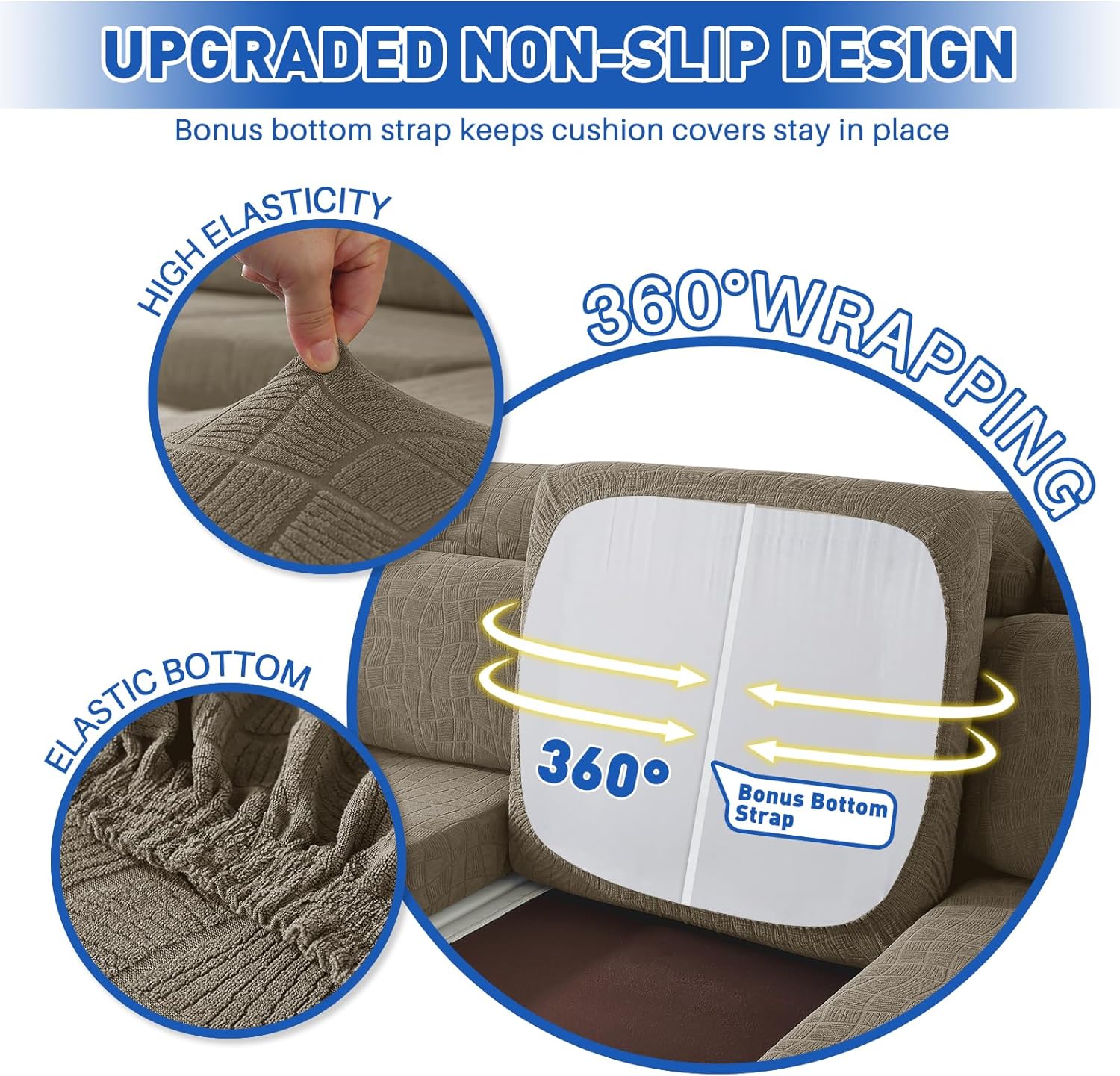 MAXIJIN 防水 4ピース カウチクッションカバー セクショナルソファシート用 スリップカバー ストレッチセクショナルカウチカバ