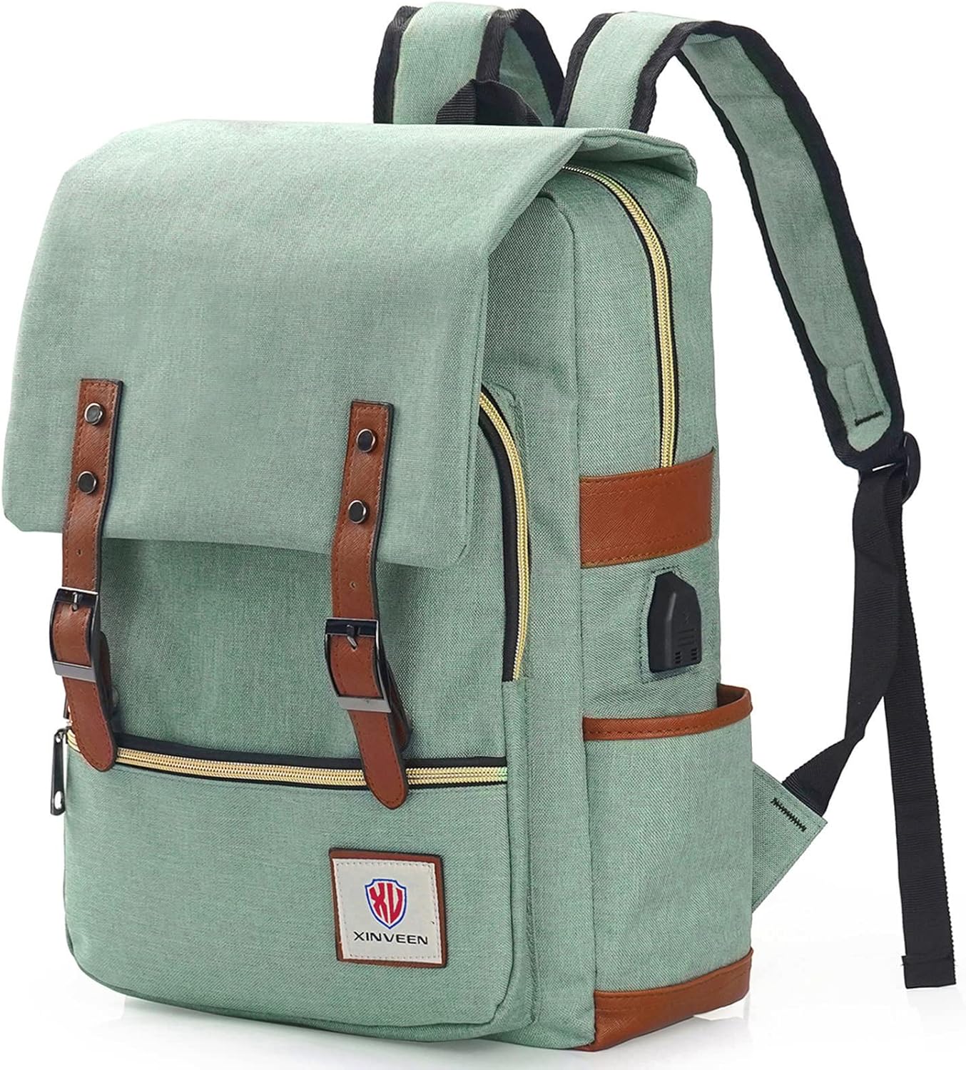 Mochila vintage para computadora portátil, mochila de viaje, mochila casual para la escuela, bolsa de hombro para hombres y mujeres, Verde claro,
