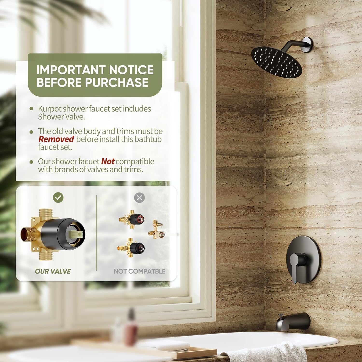 Tub Shower Faucet Set, 8 Inch Matte Black Shower Head and Handle Set, High Pressure Bathtub Shower Faucet with Valve, Tub Spout and Trim Kit, Bathroom Shower Faucet Sets Complete, Black