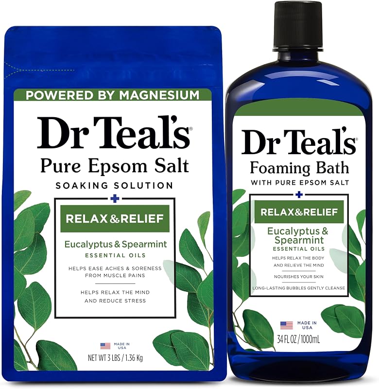 Pure Epsom Salt Soak and Foaming Bath, Relax & Relief with Eucalyptus & Spearmint, Combo Pack