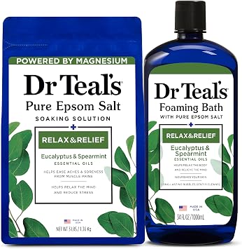 Dr Teals Pure Epsom Salt Soak and Foaming Bath, Relax & Relief with Eucalyptus & Spearmint, Combo Pack