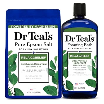 Dr Teals Pure Epsom Salt Soak and Foaming Bath, Relax & Relief with Eucalyptus & Spearmint, Combo Pack