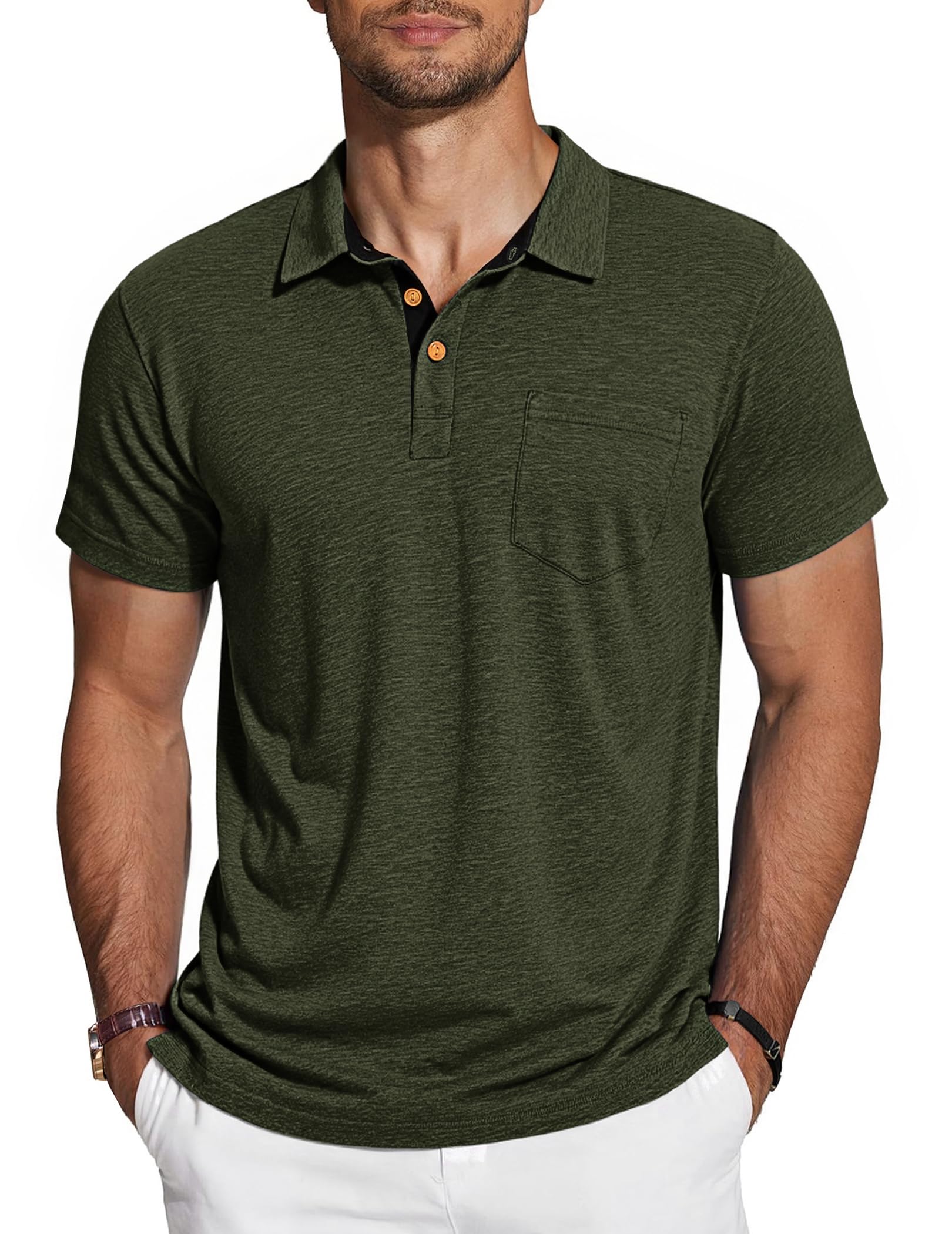 TARAINYA Polo Uomo Cotone Maniche Corte con Tasca Polo Shirt Estivo
