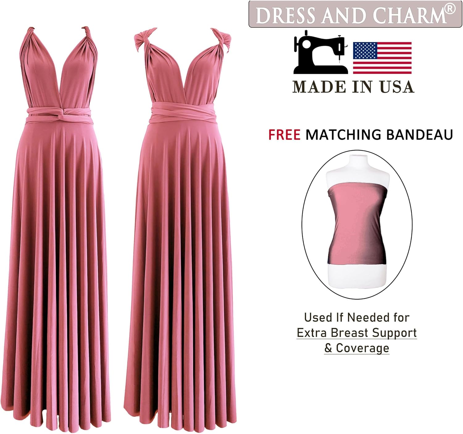 Infinity Dress with Bandeau, Made in USA, Multiway Bridesmaid Dress Convertible Dress, Long, Plus Size & Regular Size Maxi - Image 2
