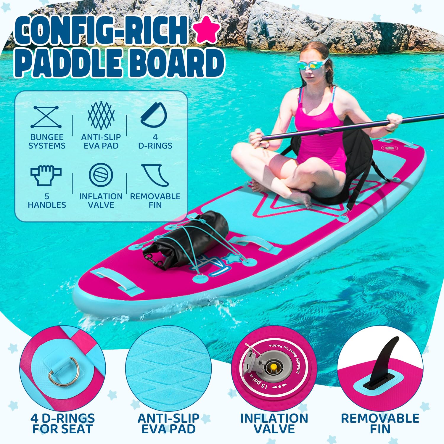 Tabla Paddle Surf Hinchable para Niños, Accesorios Completos para Niños Tabla Sup Hinchable 2,1m, 2,3m, 2,4 m, 2,9m Paddle Board, Multicolor Chica Tabla de Stand Up Paddling Board
