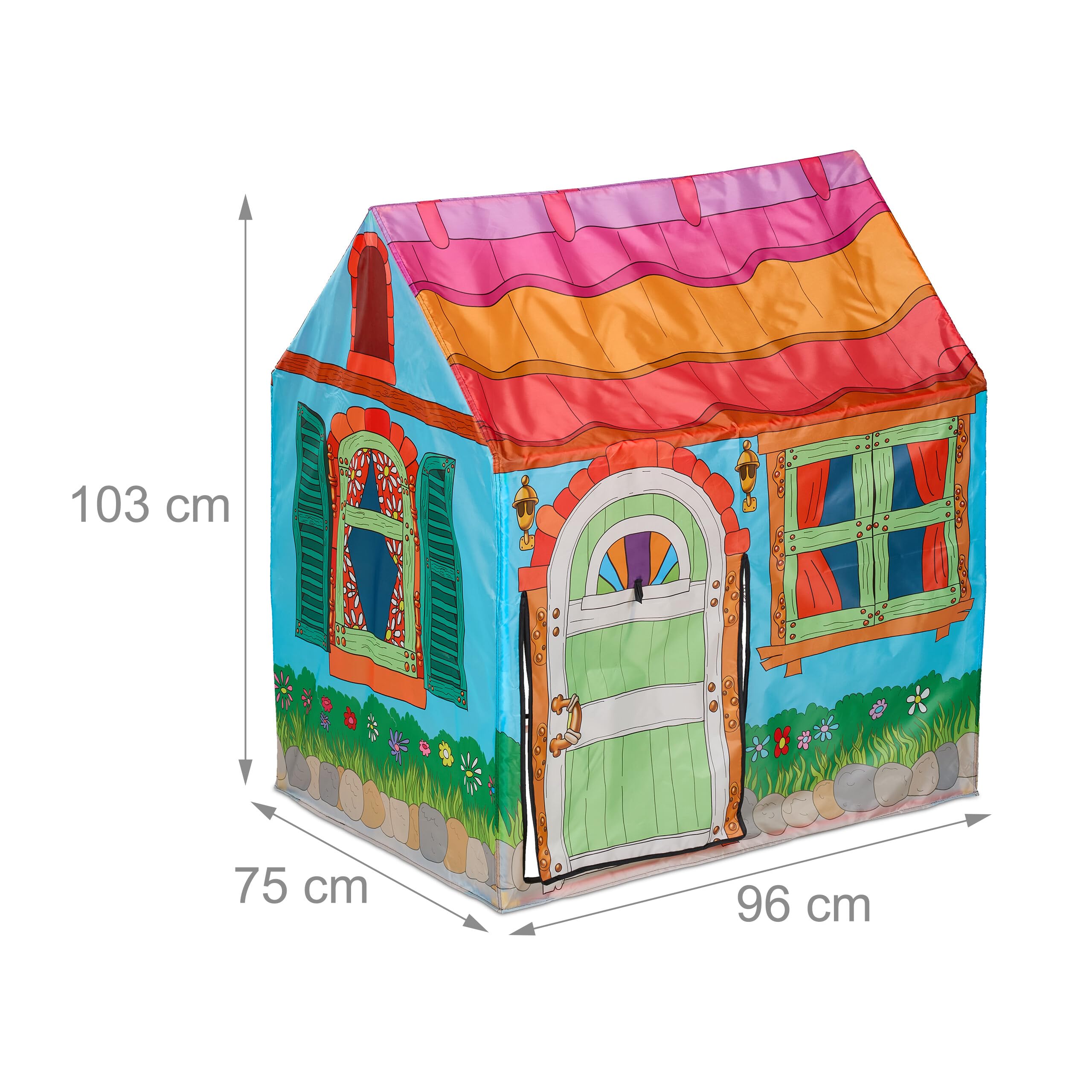 Relaxdays Play Tent for Children 2 Entrances, Indoor & Outdoor, Country House Design, HWD: 103 x 96 x 75 cm, Colourful, Polyester - Image 4
