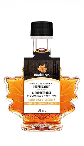 Biodélices - Jarabe de arce orgánico 100 % puro, grado premium, calidad A, lo mejor de Quebec en elegante botella de hoja de arce de Biodélices