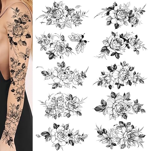 tatuajes florales grandes, exquisitos tatuajes temporales para mujeres, mariposa sexy de larga duración, tatuaje temporal tatuaje falso mujer