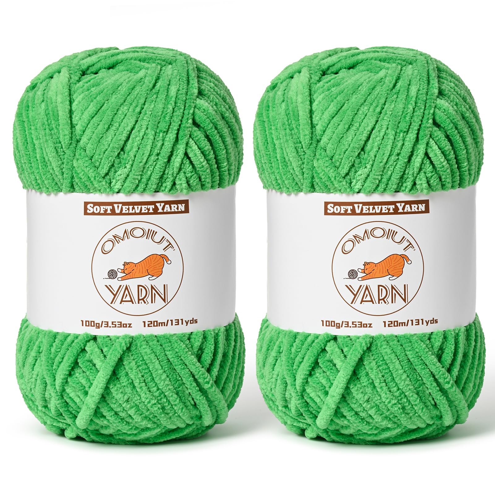 2 Pack Christmas Green Fluffy Velvet Yarn for Crocheting, Chunky Chenille Baby Blanket Yarn for Crochet, Soft Fuzzy Puzzle Yarn for Knitting, (100g/3.53oz Each) Bulky Thick Amigurumi Crochet Yarns