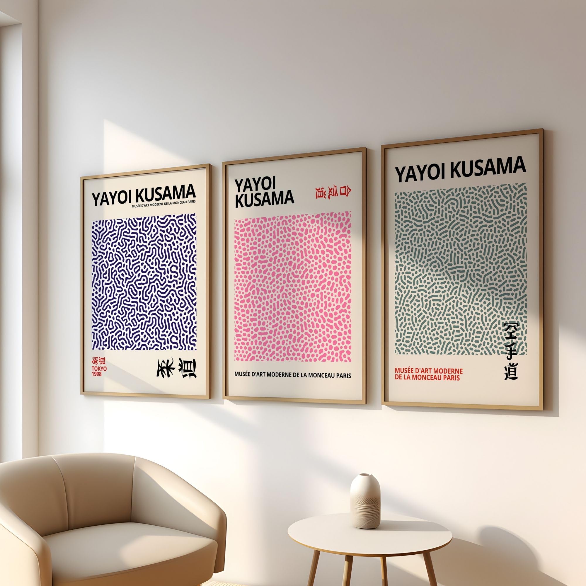 Kusama Lot de 3 posters inspirés de l'art multicolore (50 x 70 cm)