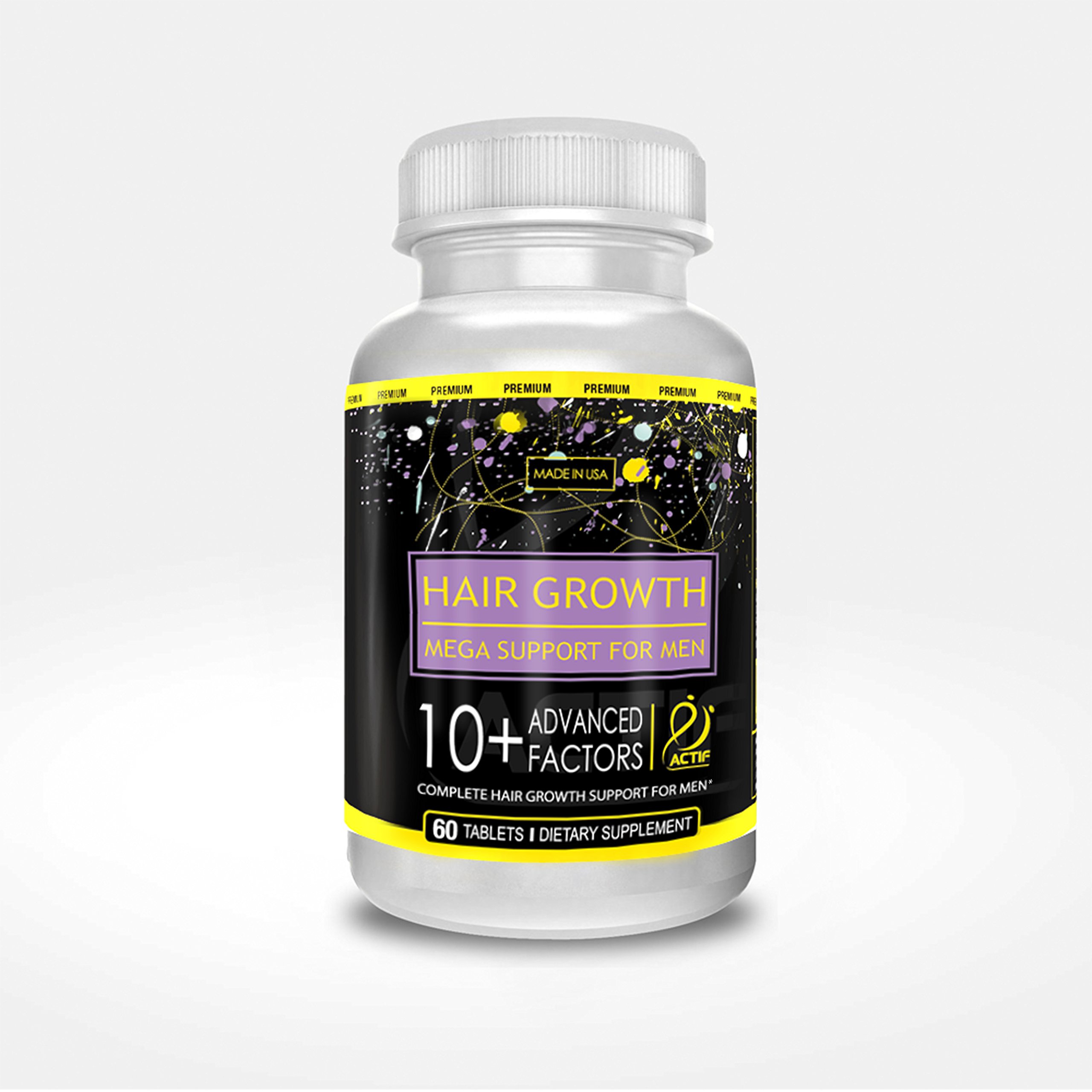 ACTIF Hair Growth for Men Mega Support 10+, Non-GMO, Stops 99% Hair Loss, Made in USA, 60 Count