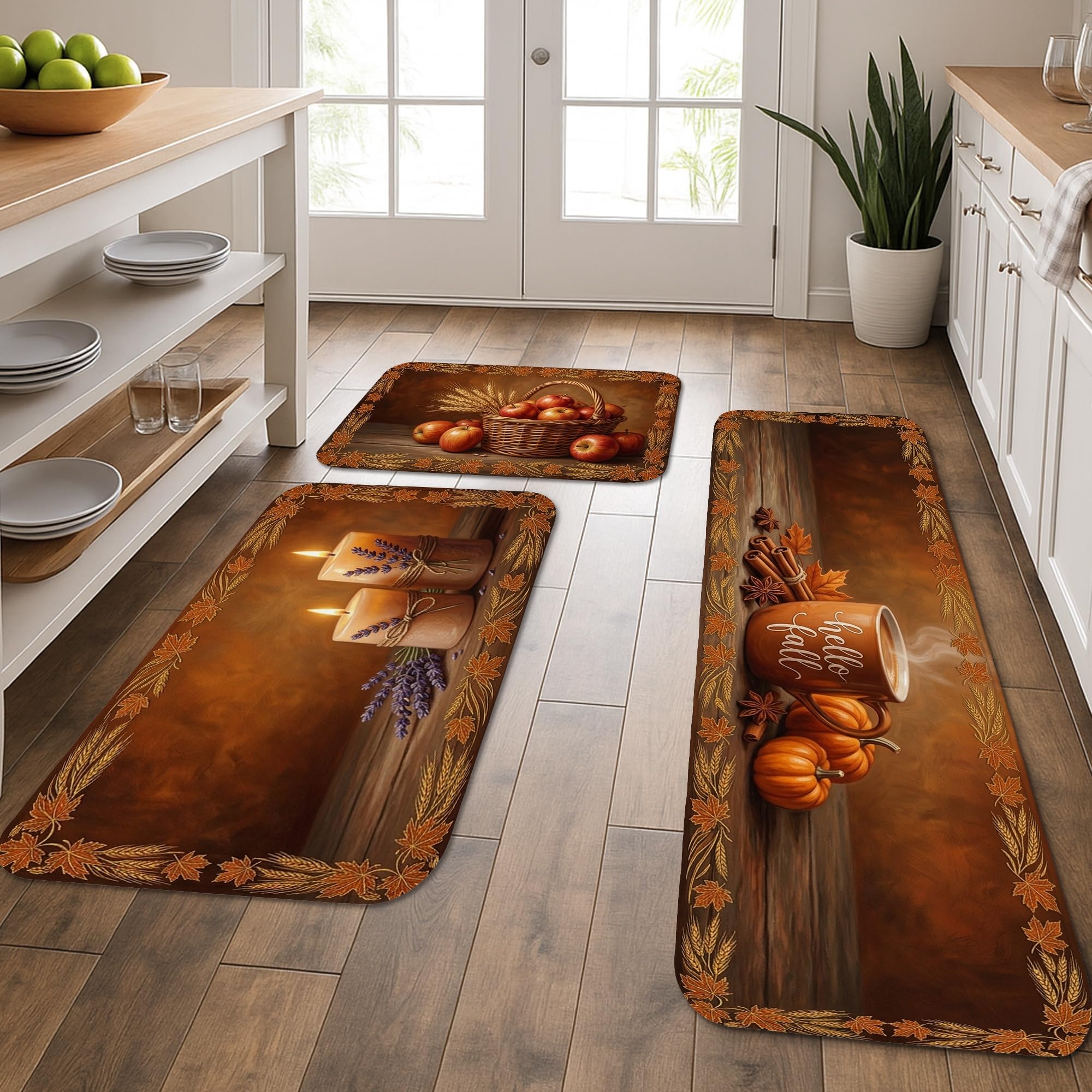 Tapis de cuisine citrouille lavable et rembourré lot de 3