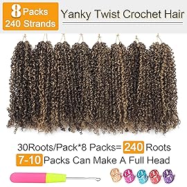Aksice 8 Inch 8 Packs Yanky Twist Crochet Hair for Women Pre-looped Mini Twist Hair Bohemian Passion Twist Crochet Hair Boho Crochet Braids Synthetic (4H27)