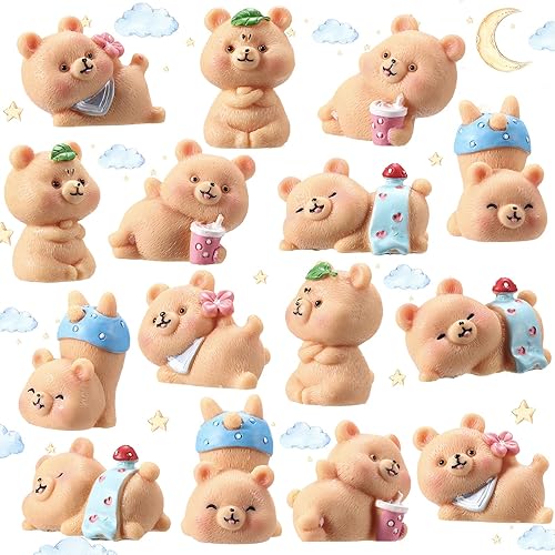 15 figuras en miniatura de oso lindo oso para decoración de baby shower, decoración de pasteles de resina, decoración de pasteles, jardín, musgo en