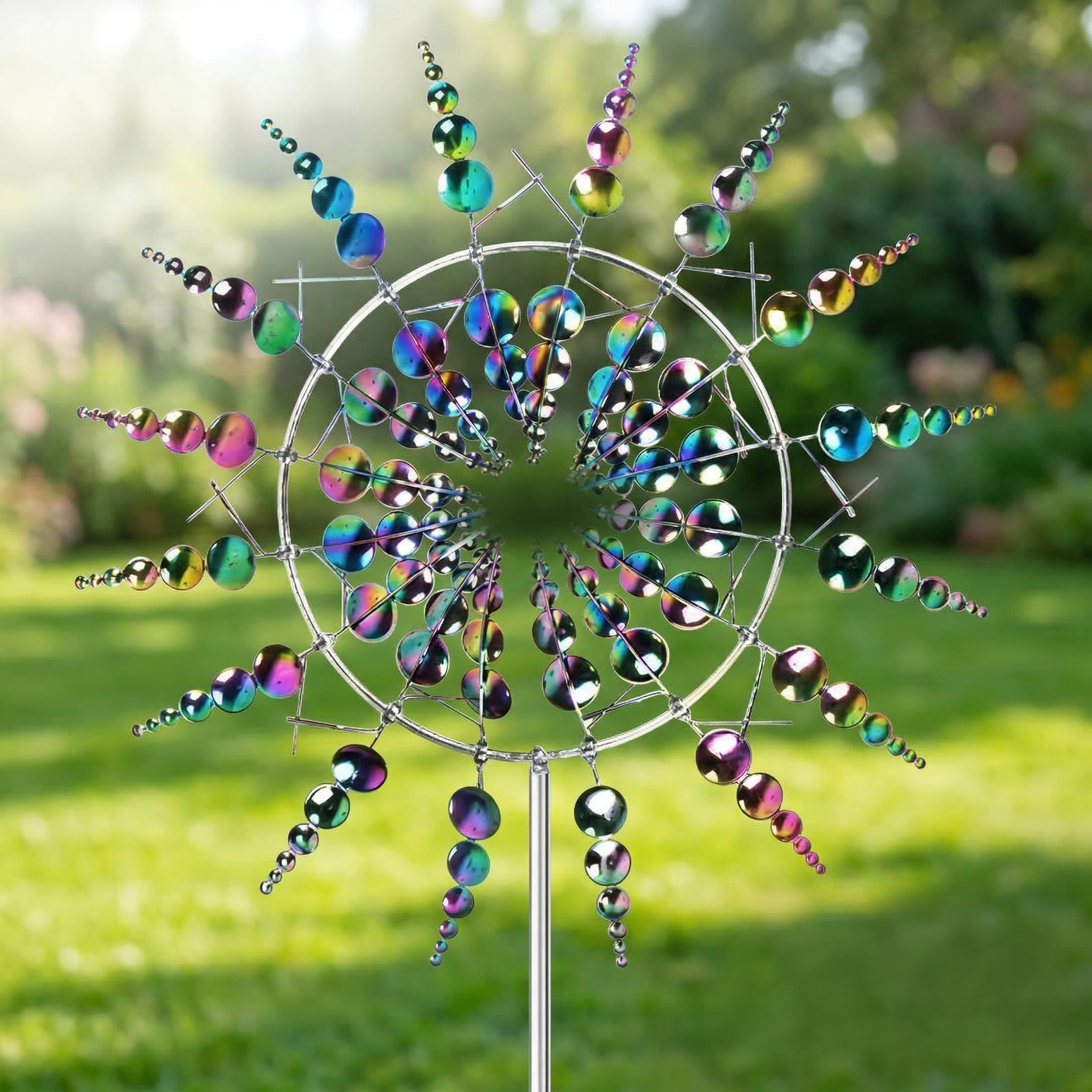 Windspiel GartenMetall Windmühle, 3D Windbetriebene Kinetische Windrad Garten Metall, Rostfrei Gartenstecker Windspiel, für Terrasse Rasen und Garten Dekoration,Multicolour (B)