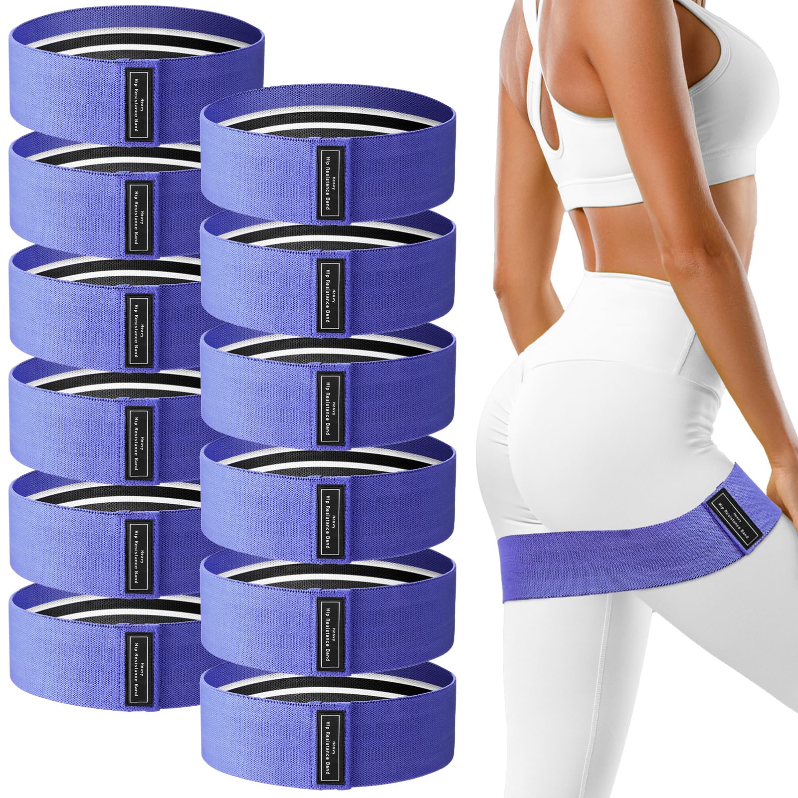 12 Pcs Fabric Resistance Bands for Working Out Non-Slip Booty Exercise Loop Bands for Women Men Glutes Hip Thigh Butt Yoga Pilates Fitness Gym, Light Medium Heavy(Purple,Heavy Resistance)