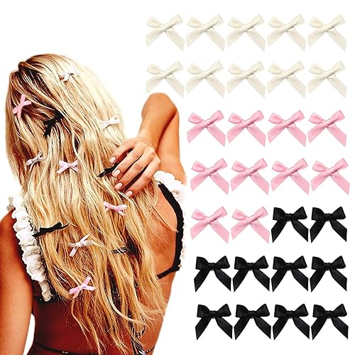 Vista 169 de 30 piezas de pinzas para el cabello con lazo de raso rosa, accesorios para el cabello con lazo de raso mini, lindos lazos para el cabello, barretas