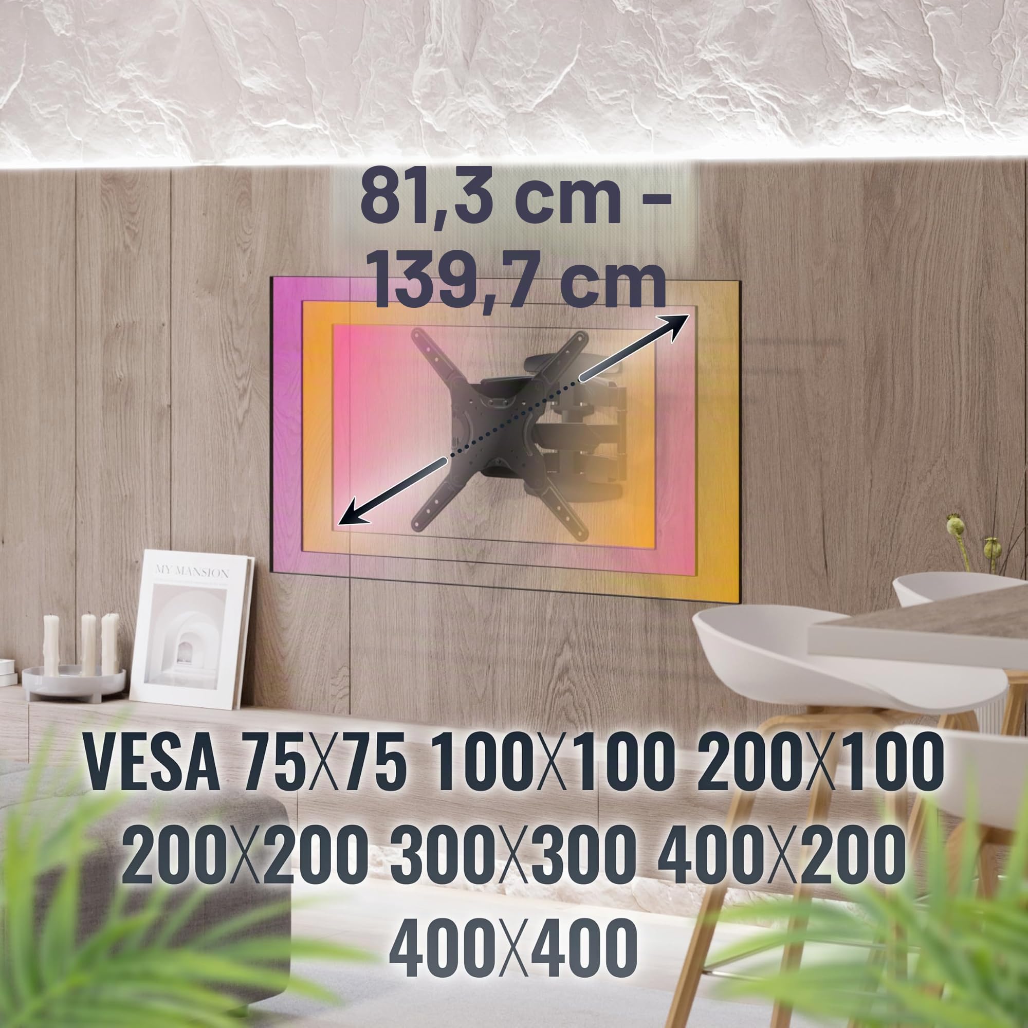 RICOO S5044 Supporto TV da parete Staffa TV 32-55 pollici per 32 40 42 43 50 55 pollici girevole inclinabile fino a 40 kg max VESA 400x400