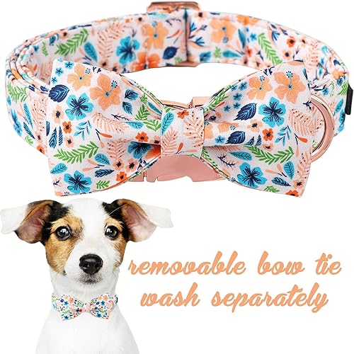 Miniatura 3 de Unique Style Paws Collar de perro de algodón con lazo floral a cuadros coloridos collar de perro con pajarita para perros pequeños, medianos y
