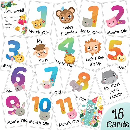 WOBBOX Baby Monthly Milestone Cards, Record 0-12 Months Growth Milestones Cards (Beige) 12 Pieces