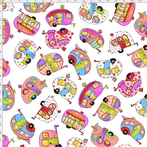 Loralie Designs Tipsy Trailer White Fabric by The Yard for Quilting