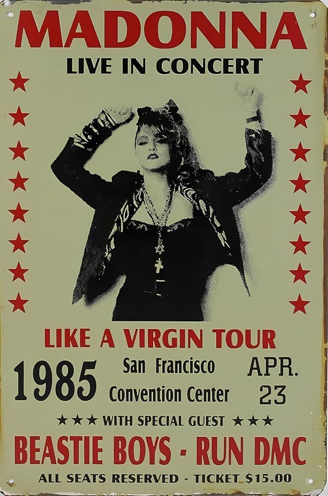 マドンナ　ポスター　1985年　ザバージンツアー　ツアーポスター Vintage 1985 Madonna Like a Virgin Tour Poster Red & Beige
