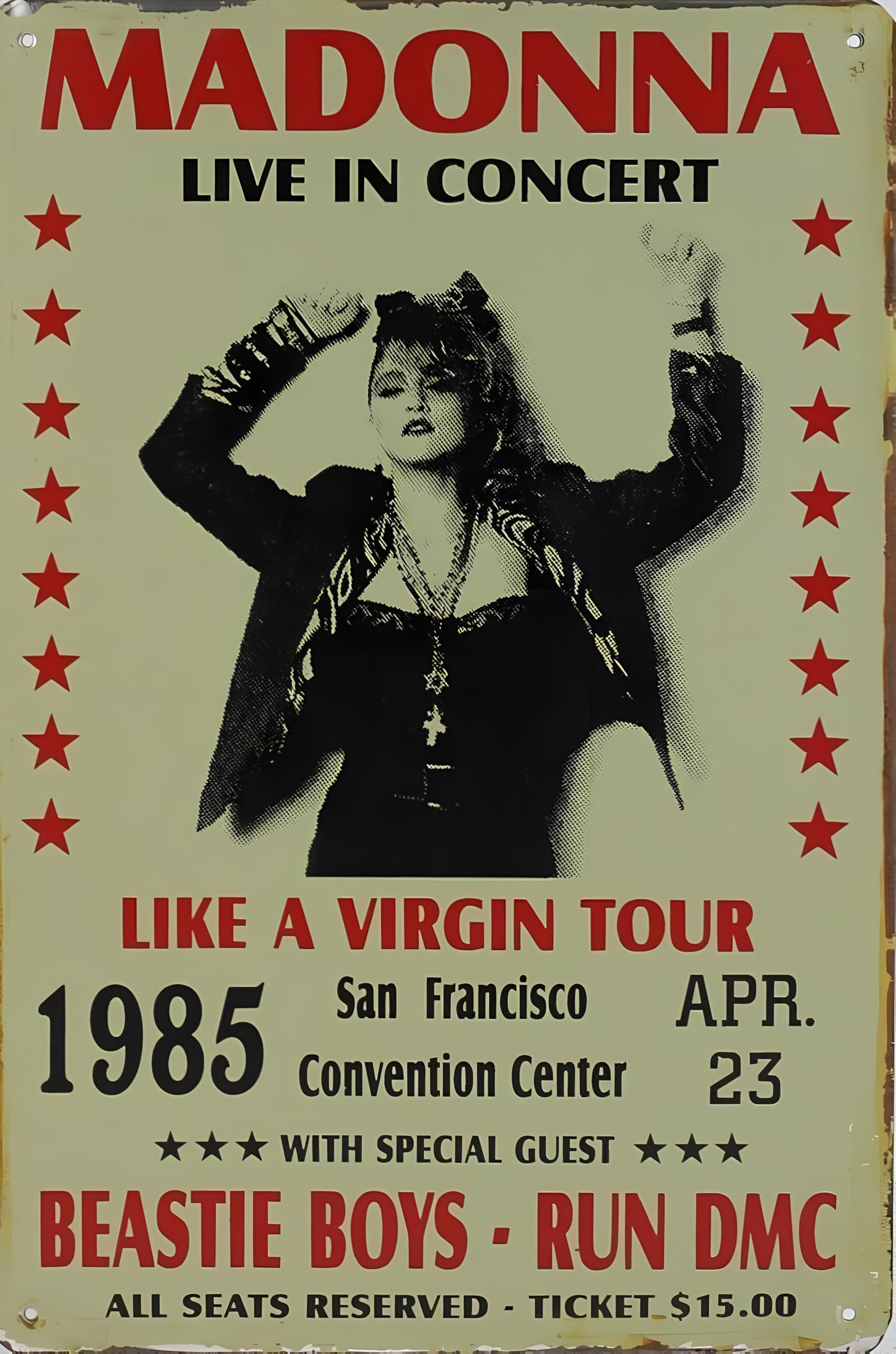 Vintage 1985 Madonna Like a Virgin Tour Poster Red & Beige | Music